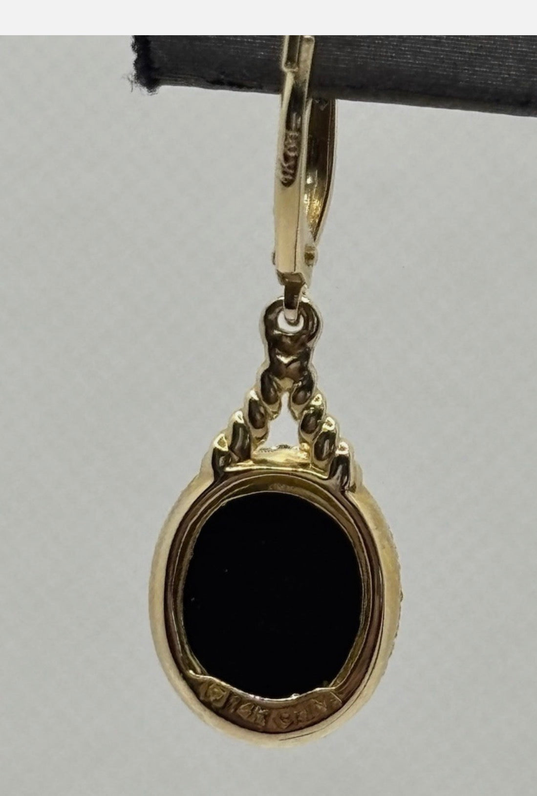 14K Yellow Gold Black Onyx & Natural Diamond Halo Drop Earrings