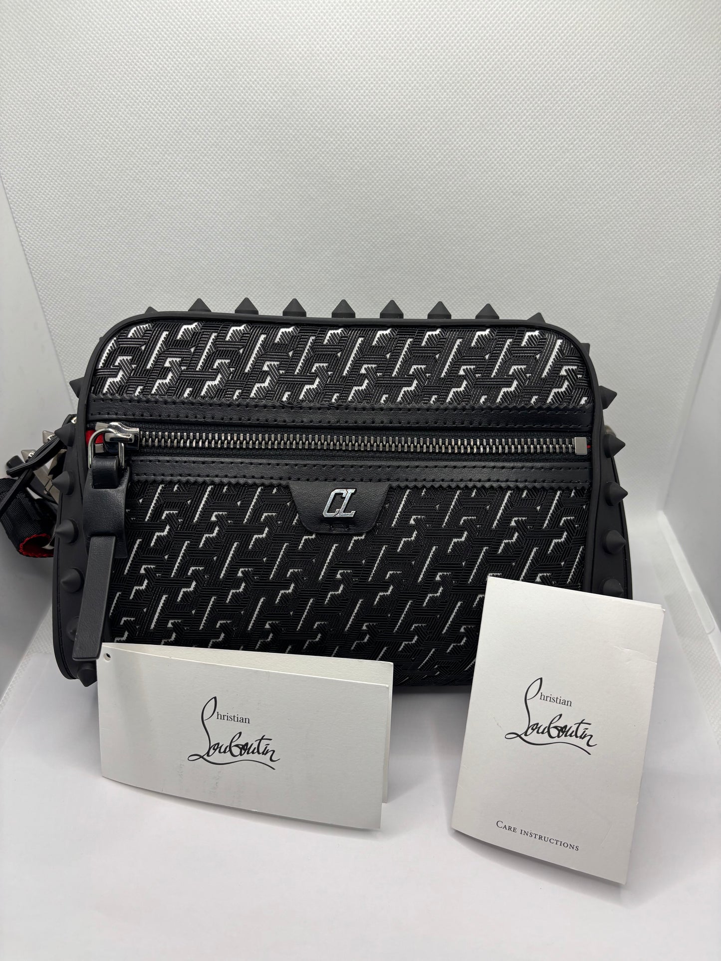 Christian Louboutin Loubitown Techno Bag Black Monogram Spiked Crossbody