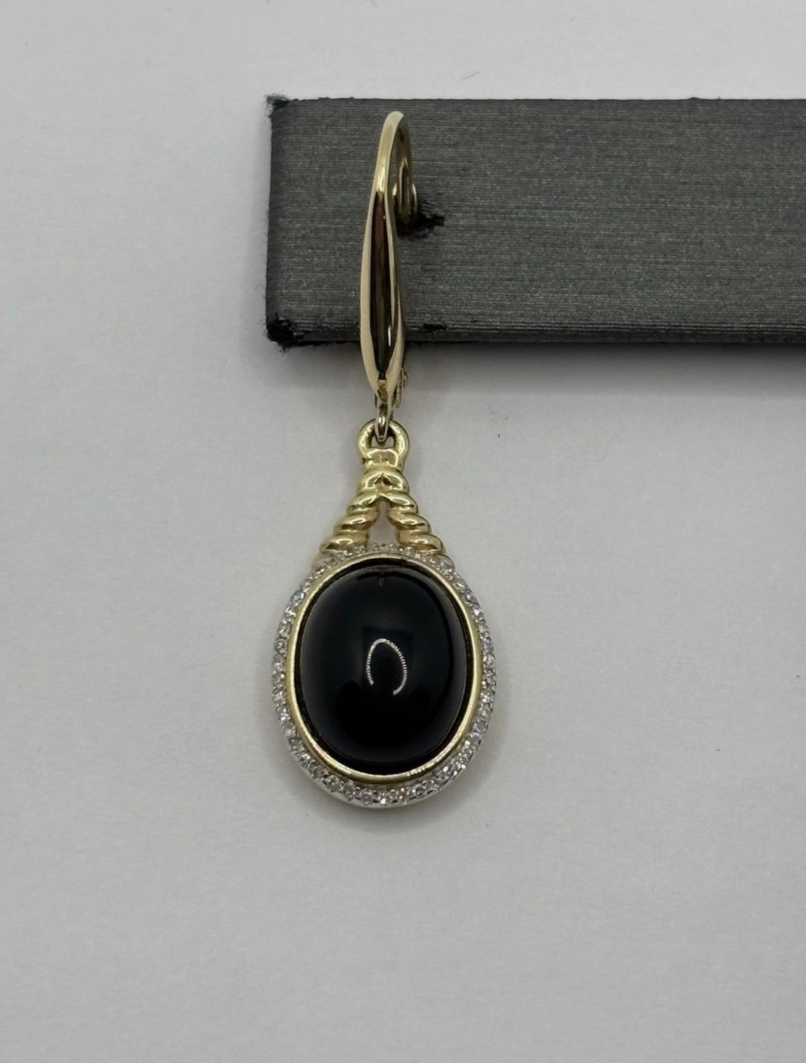 14K Yellow Gold Black Onyx & Natural Diamond Halo Drop Earrings