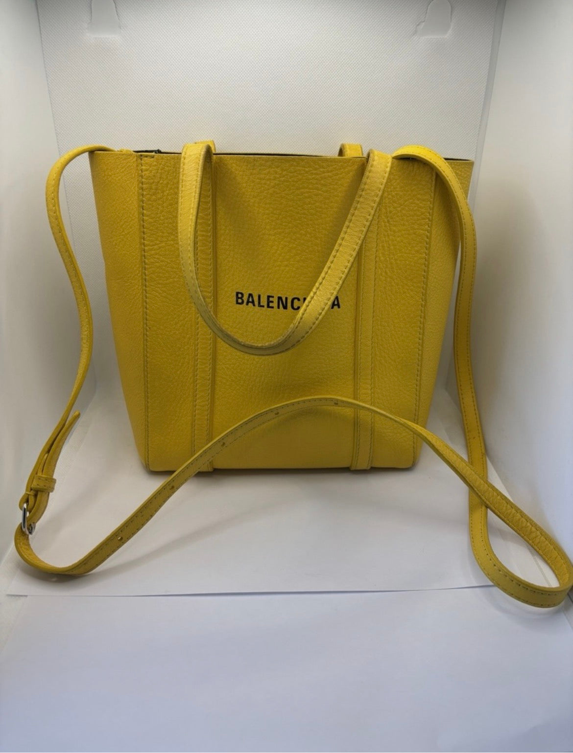 Balenciaga Everyday Tote XXS Yellow Leather Logo Bag Black Interior Entrupy