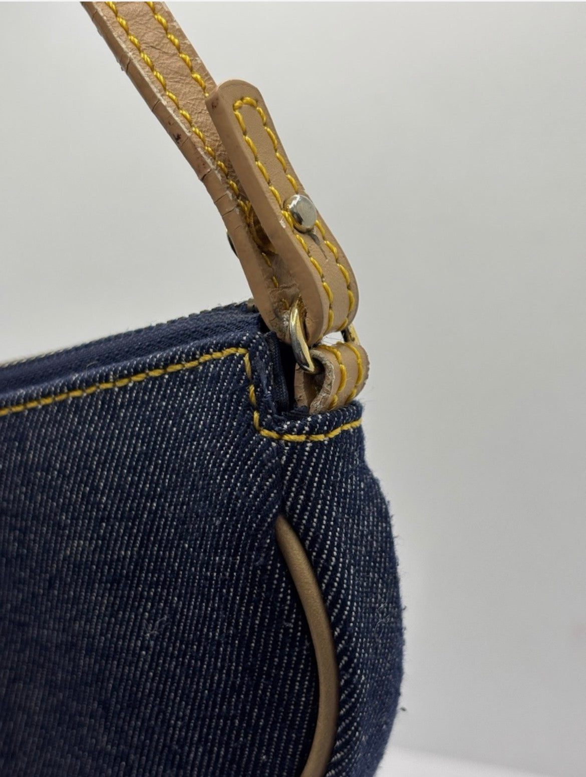 Christian Dior Denim Saddle Pochette Blue Jean Y2K Shoulder Bag Gold Hardware