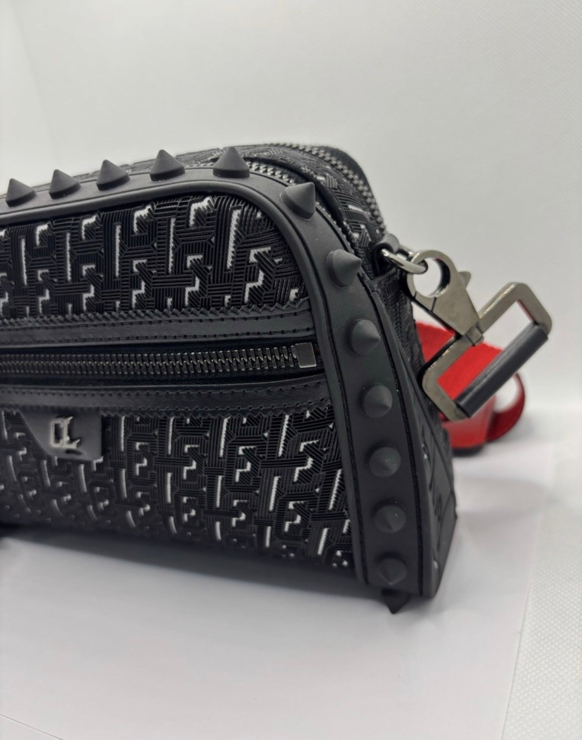 Christian Louboutin Loubitown Techno Bag Black Monogram Spiked Crossbody