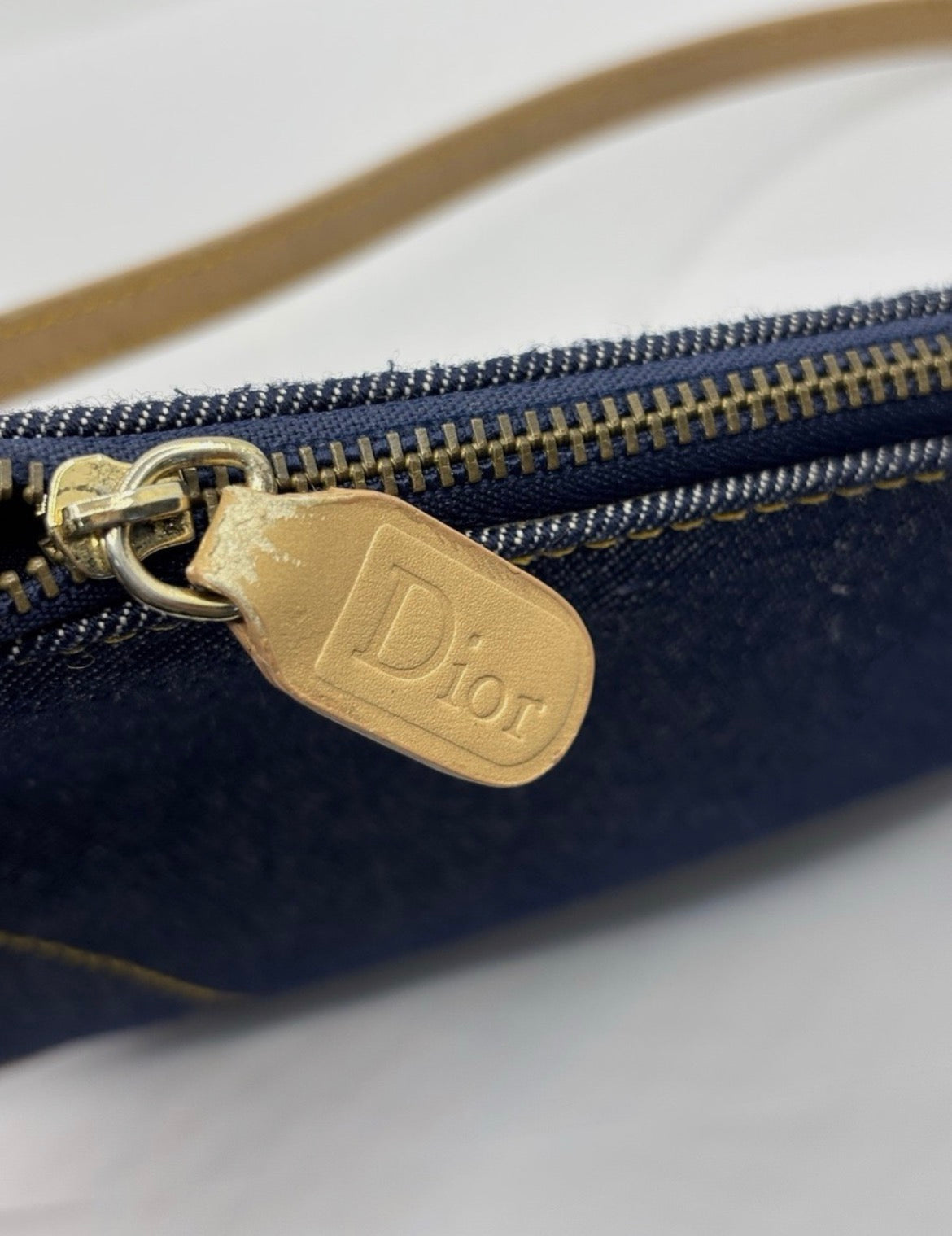 Christian Dior Denim Saddle Pochette Blue Jean Y2K Shoulder Bag Gold Hardware