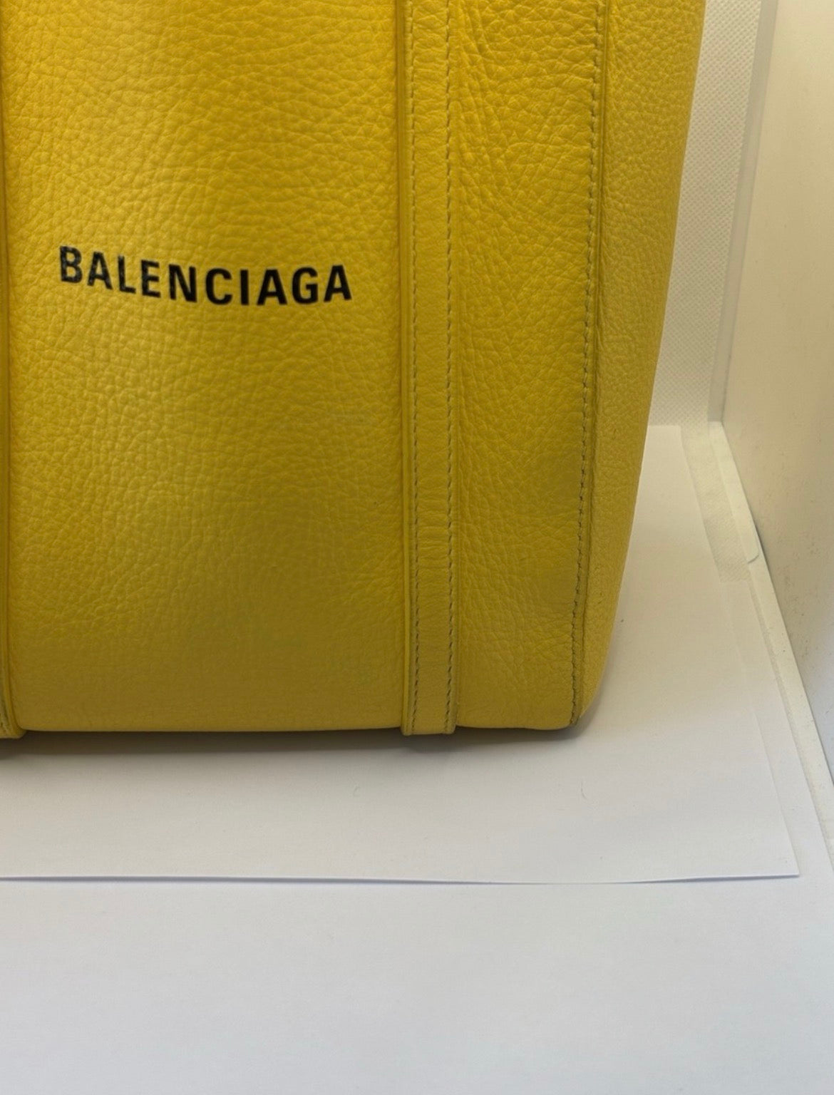 Balenciaga Everyday Tote XXS Yellow Leather Logo Bag Black Interior Entrupy