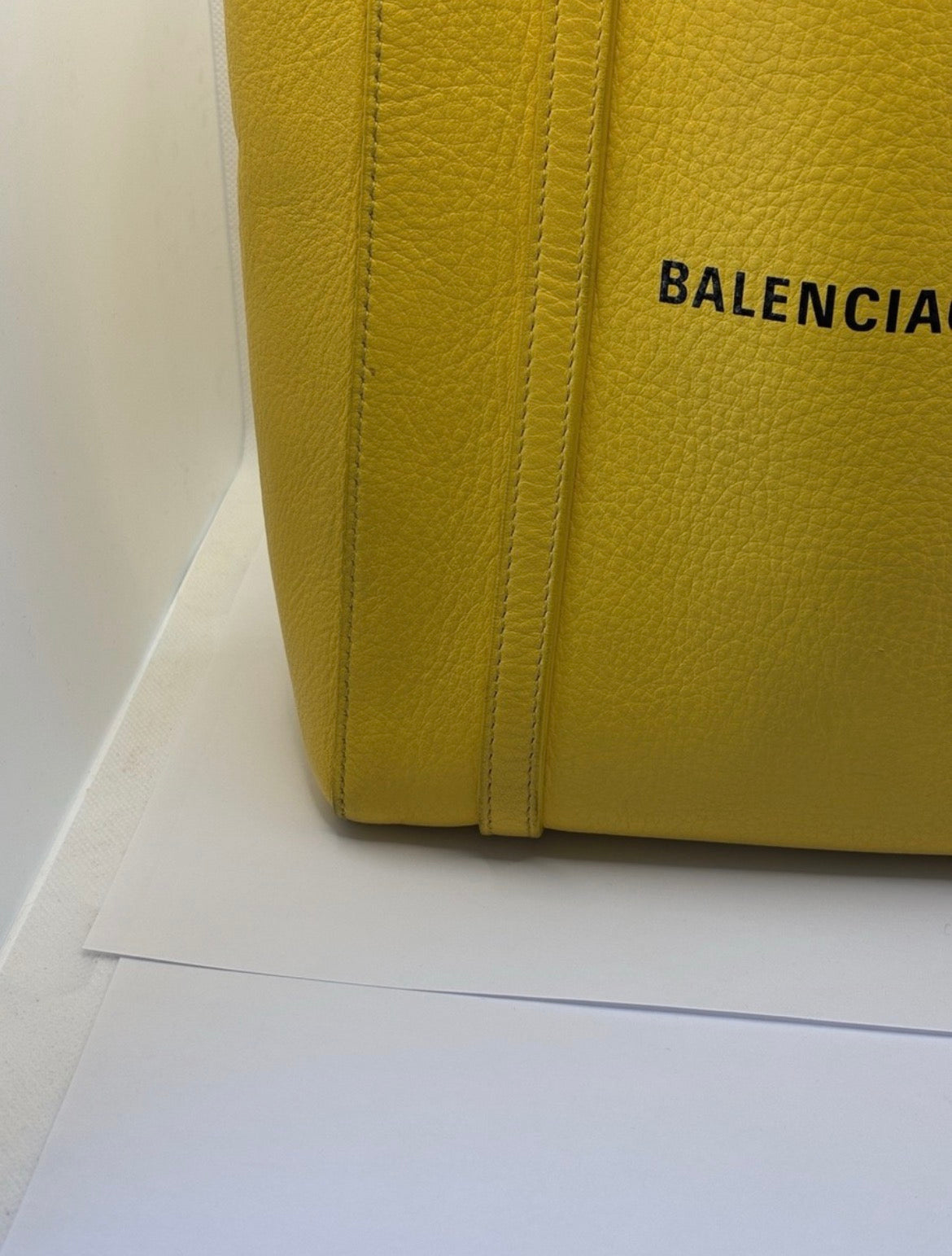 Balenciaga Everyday Tote XXS Yellow Leather Logo Bag Black Interior Entrupy