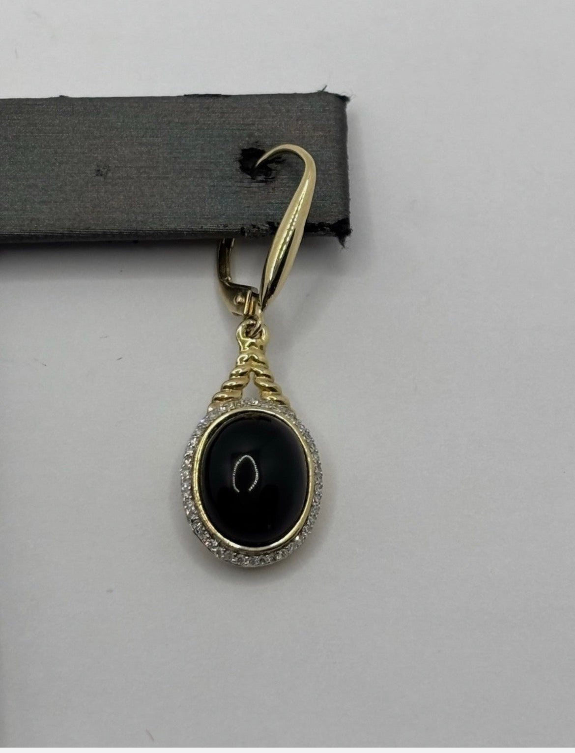 14K Yellow Gold Black Onyx & Natural Diamond Halo Drop Earrings