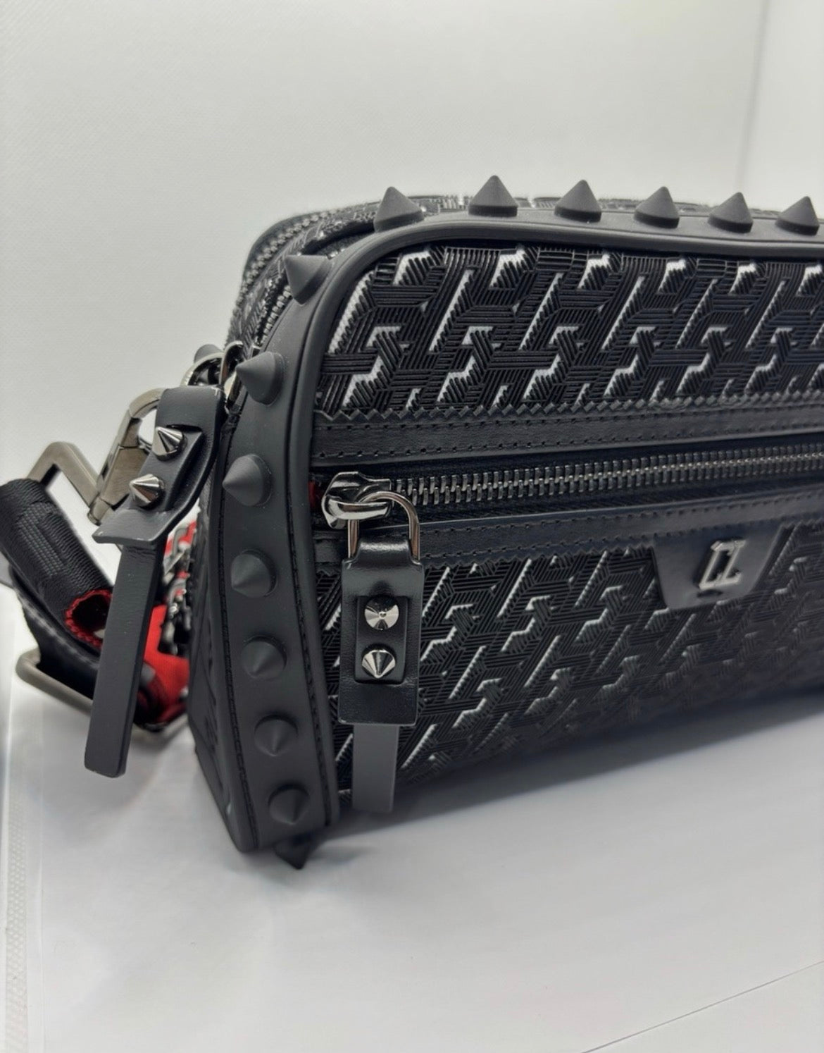 Christian Louboutin Loubitown Techno Bag Black Monogram Spiked Crossbody