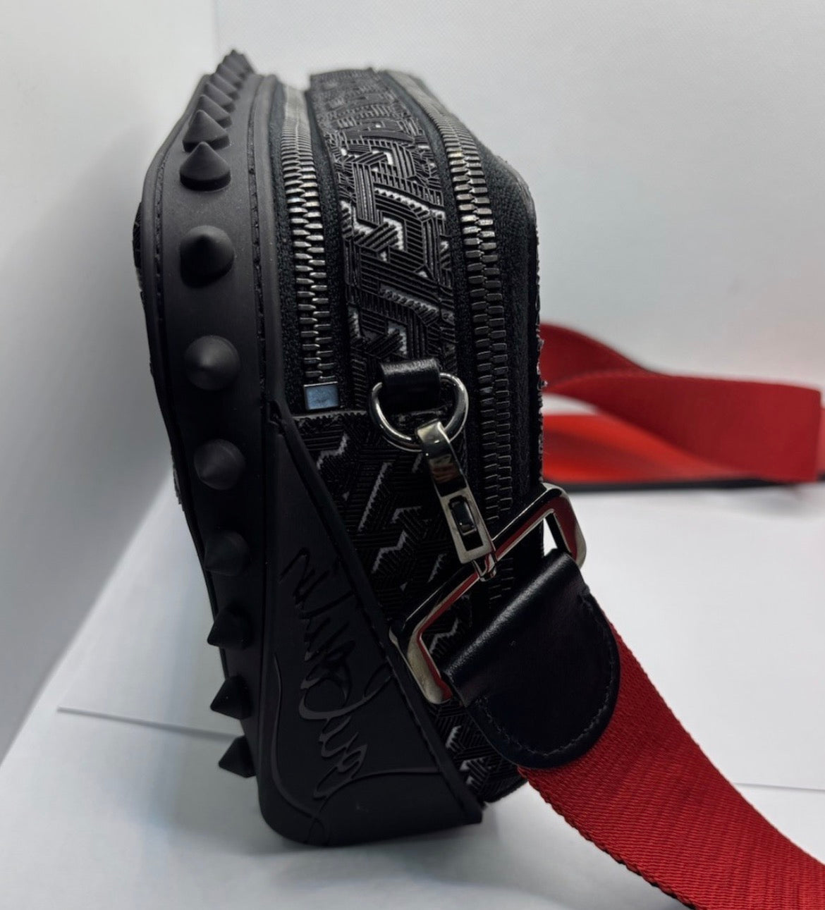 Christian Louboutin Loubitown Techno Bag Black Monogram Spiked Crossbody
