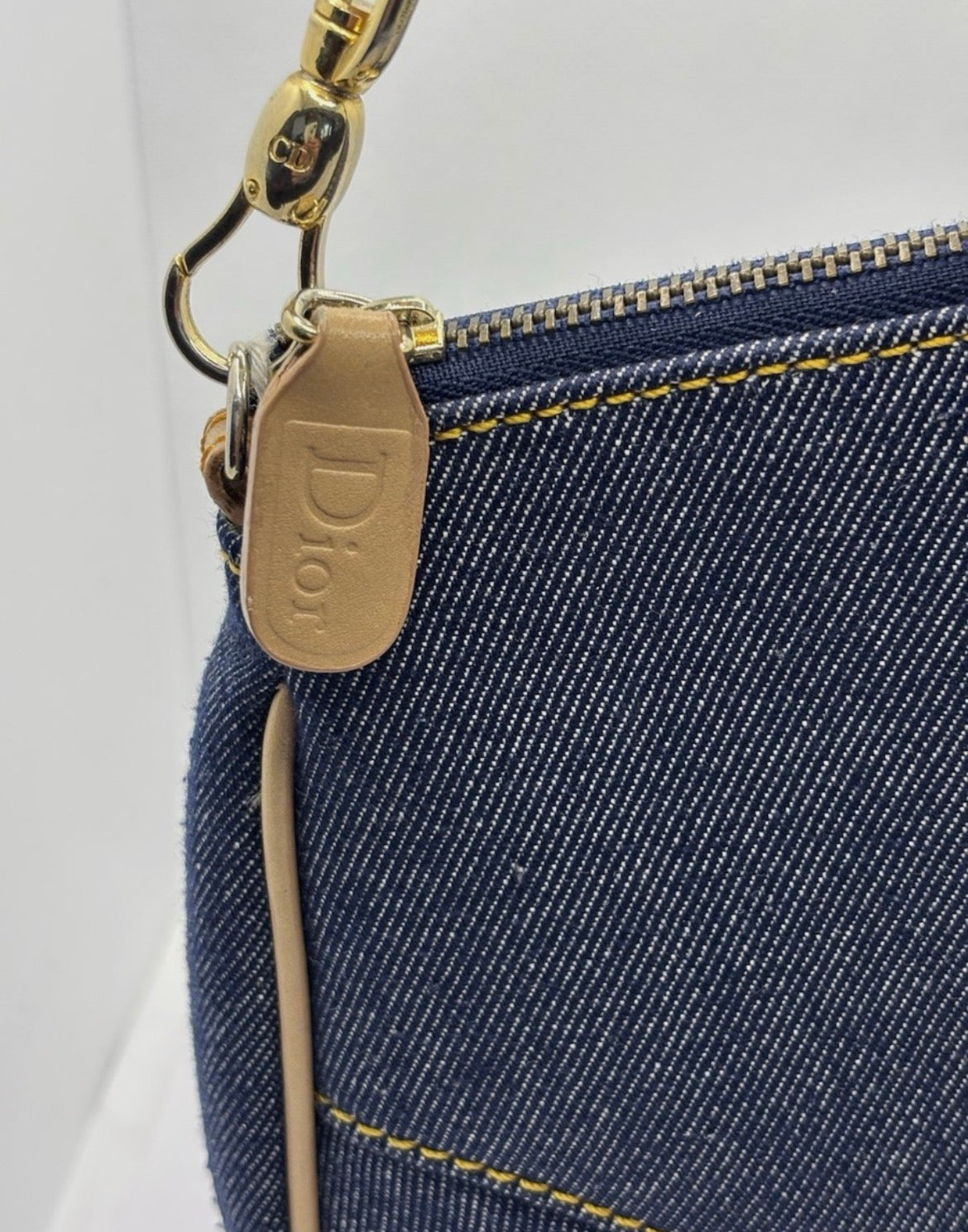 Christian Dior Denim Saddle Pochette Blue Jean Y2K Shoulder Bag Gold Hardware