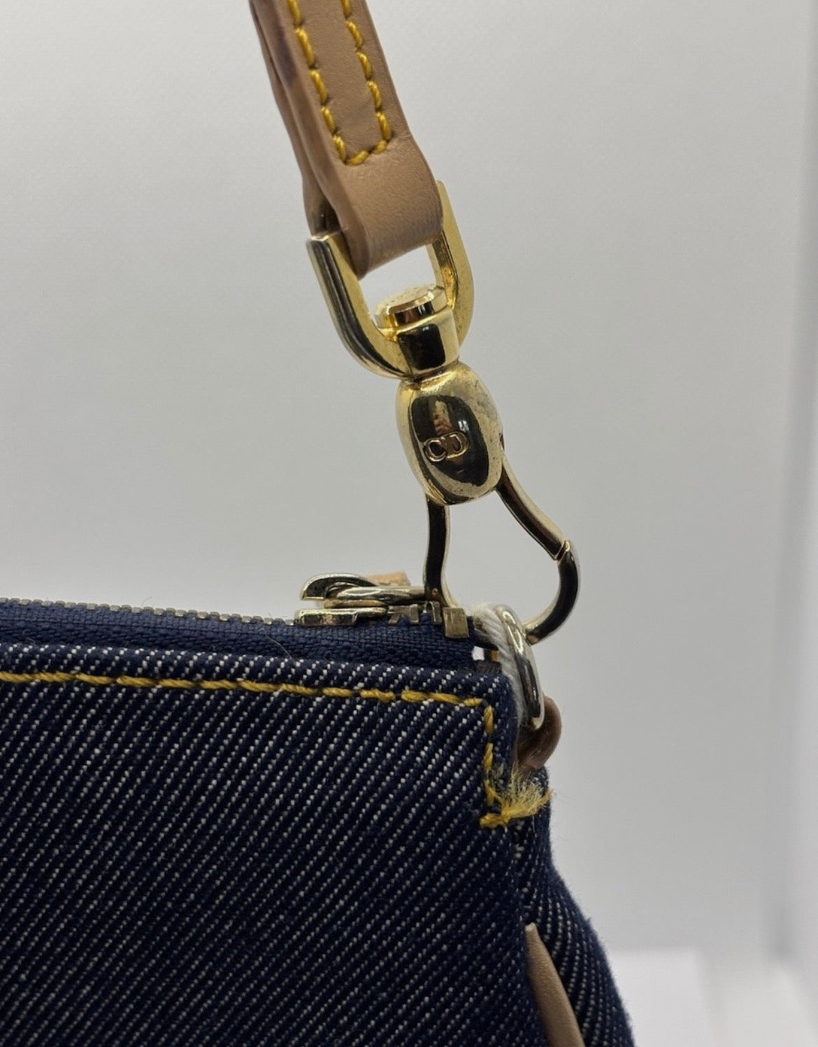 Christian Dior Denim Saddle Pochette Blue Jean Y2K Shoulder Bag Gold Hardware